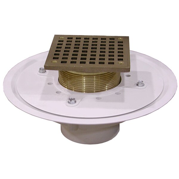 Jones Stephens 3in. Heavy Duty PVC Drain Base with 3-1/2in. Metal Spud and 5in. Polished Brass Strainer D50067 - main
